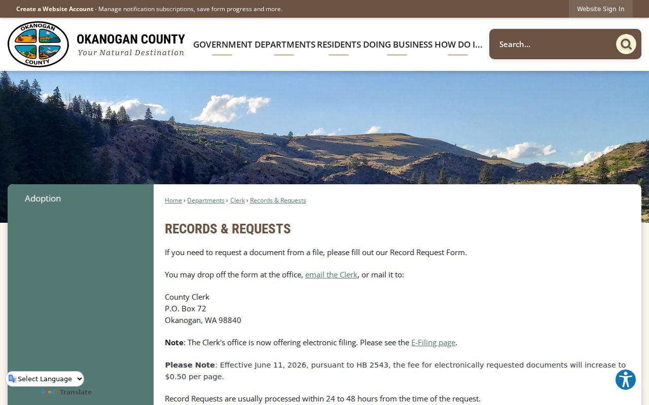 Okanogan County court schedule records and hearing copy options