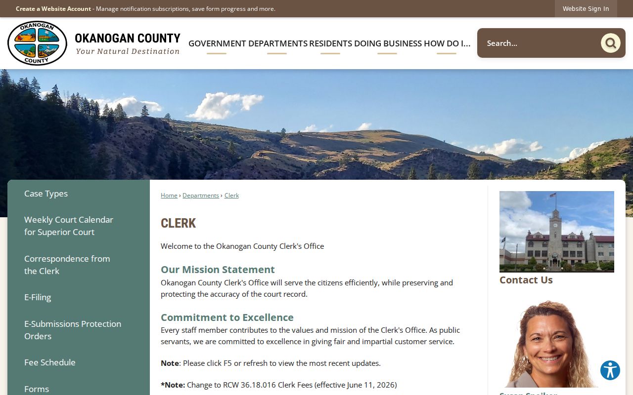 Okanogan County court schedule County Clerk office