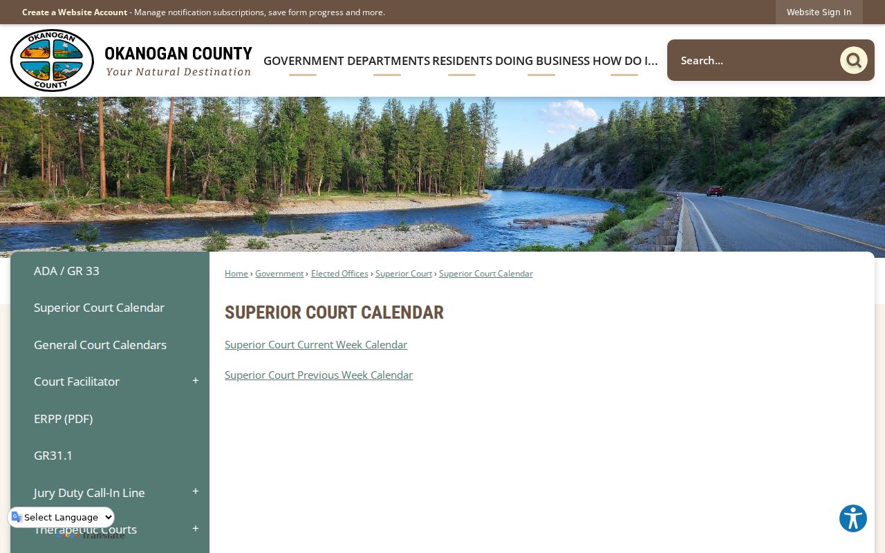 Okanogan County court schedule weekly Superior Court calendars