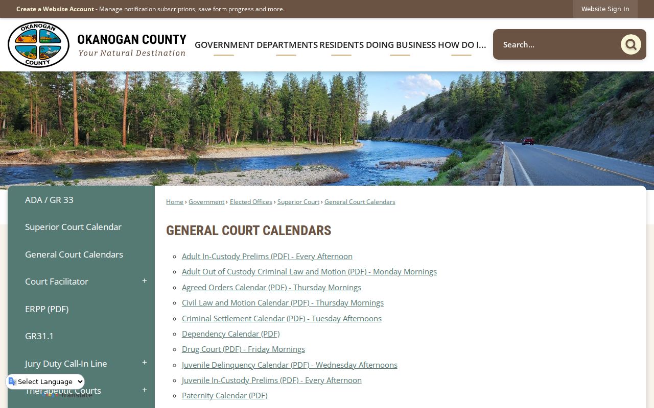 Okanogan County court schedule named general calendars
