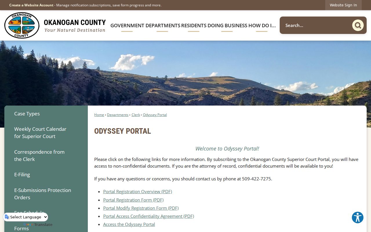Okanogan County civil docket Odyssey document access instructions