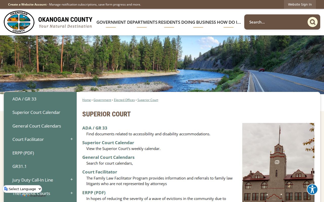 Okanogan County civil court docket judges and scheduler page