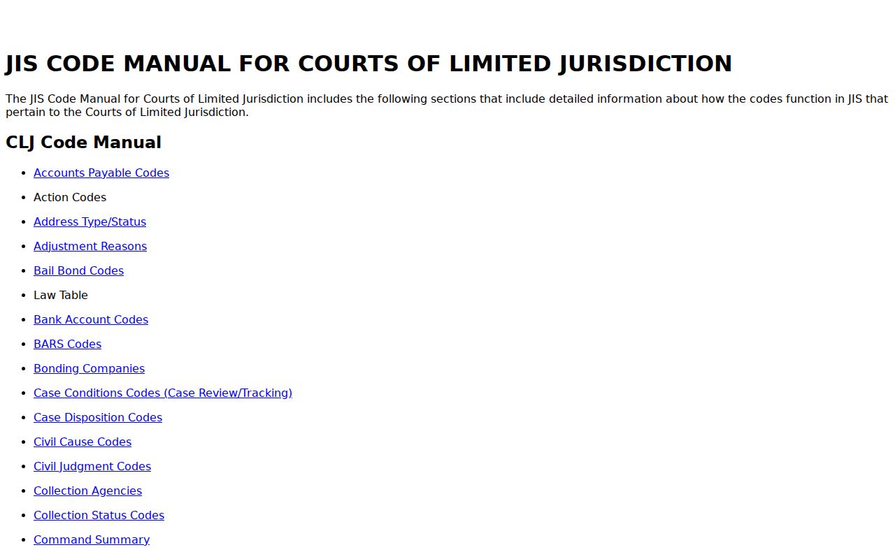 Washington Courts limited-jurisdiction docket code index used for Okanogan traffic cases