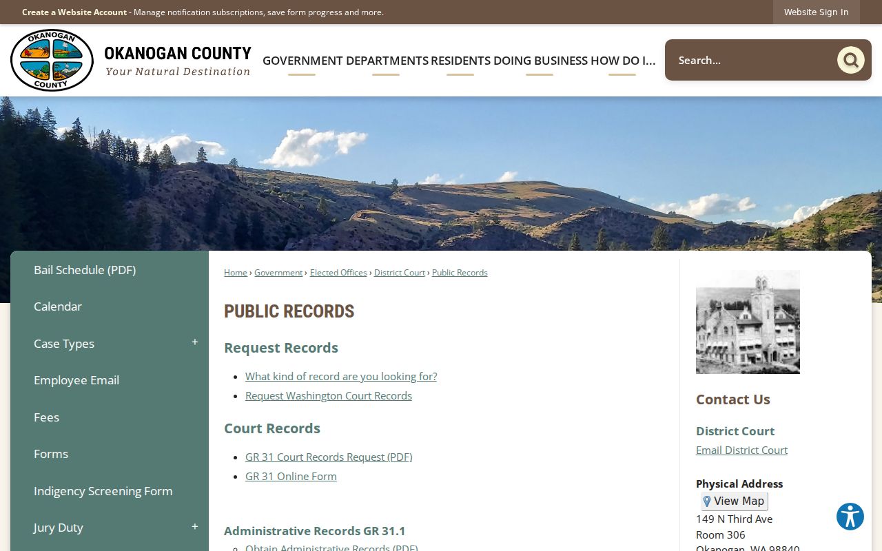 Okanogan County court schedule GR 31 records routes