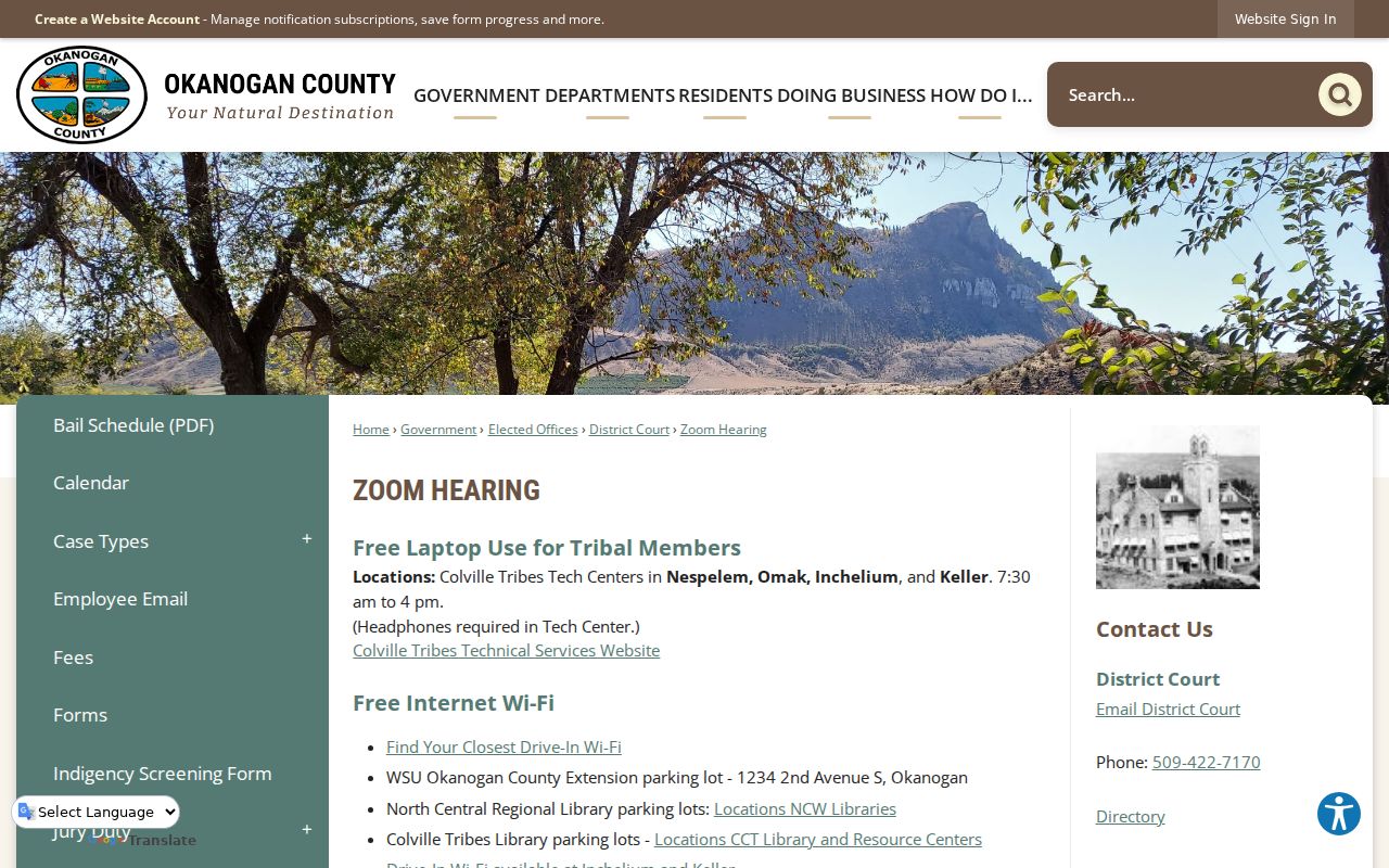 Okanogan County court schedule remote hearing approval